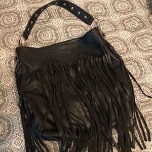 Carlos Santana Black Leather Fringe Purse